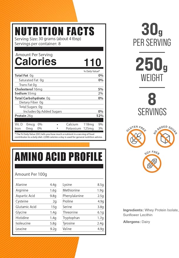 BulkSupplements.com Whey Protein Isolate Powder - Unflavored Protein Powder, Whey Isolate Protein Powder - Whey Protein Powder, Gluten Free, 30g per Serving, 250g (8.8 oz) (Pack of 1)