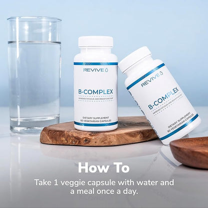 Revive MD Vitamin B Complex Capsules - Supports Heart Health & Immune System - B-Complex Vitamin Supplement for Women & Men - Vitamin B12 Complex Promotes Healthy Brain Function & Boosts Energy