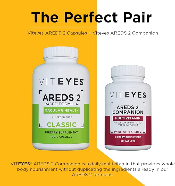Viteyes AREDS 2 Capsules and Viteyes Multivitamin AREDS 2 Companion, Single Daily Dose Eye Vitamins, 3 Month Supply
