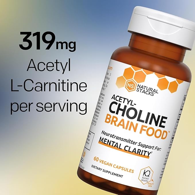 NATURAL STACKS Acetylcholine Brain Food with Alpha GPC Choline - Supports Mental Clarity - GPC Supplement & Focus Supplement for Faster Thinking & Clear Brain - 120 Acetylcholine Capsules