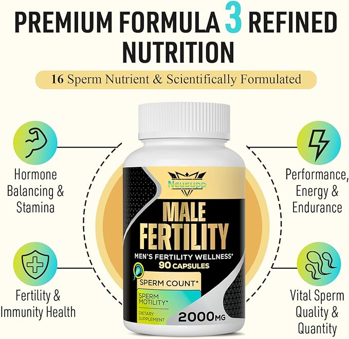 Fertility Supplements for Men, Male Prenatal Vitamins -Optimal Sperm Count, Motility and Strength, 2000MG Mens Fertility Supplements with Maca Root, Zin & Folate for Conception - 2 Months Supply