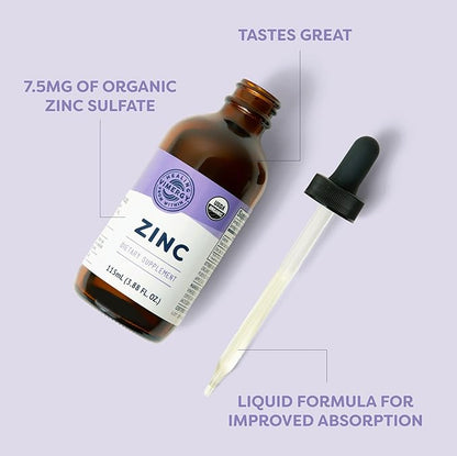 Vimergy Organic Liquid Zinc, 57 Servings – Alcohol Free Zinc Sulfate – Supports Immune Health & Metabolism – Antioxidant – Gluten-Free, Non-GMO, Kosher, Vegan & Paleo Friendly (115 ml)