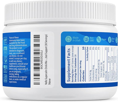 Nello Supercalm Drink Mix - Ashwagandha KSM 66, Magnesium Glycinate, L-Theanine, Vitamin D3 - Ashwagandha Root Extract, Magnesium & L-Theanine Supplement - Focus & Support (30 Servings)
