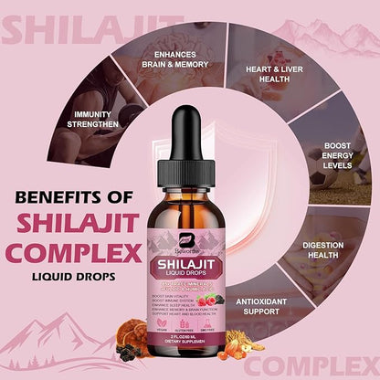 Shilajit Resin Liquid Drops | Organic Shilajit 85+ Trace Minerals Complex with Ashwagandha, Turmeric, Ginseng, Chaga, Shilajit Supplement for Men Immune Support, Brain Booster, Energy, Overall Health