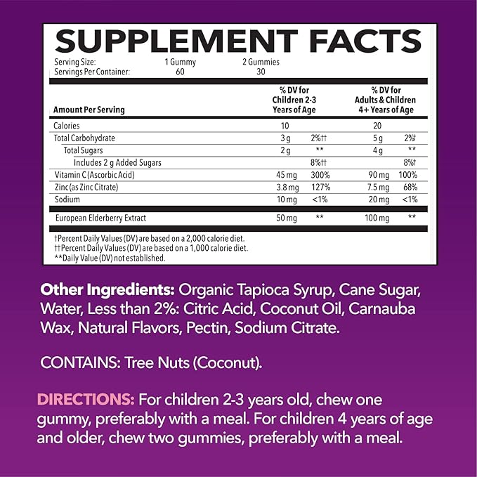 Elderberry Gummies for Kids with Zinc and Vitamin C - Immune Support Supplement for Children - 60 Count, Vegan, Berry Flavor - Convenient Daily Defense with Antioxidants and Essential Nutrients