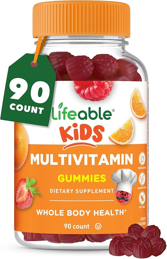 Lifeable Kids Multivitamin Gummies | Great Tasting Multivitamin for Kids | with Vitamins A, C, D, E, B6, B12, Zinc, Biotin, Folic Acid, Iodine, Niacin | for Overall Body Health | 90 Gummies