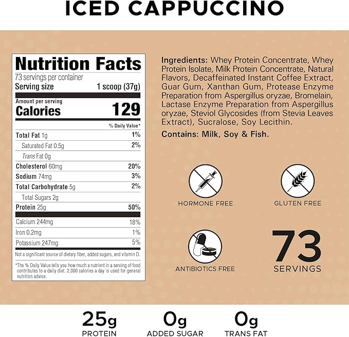 High Whey, Protein Powder, Whey Isolate, Gluten Free, Lean Muscle Mass for Men & Women, 25g of Protein Per Scoop, 2.7kg, 73 Servings (Iced Cappuccino, 6 Pound)