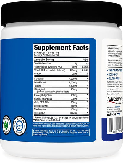 Nutricost Pre-Workout Complex Powder (30 Servings, Blue Raspberry) - Pre-Workout Supplement with Beta-Alanine, Taurine & Amino Acids