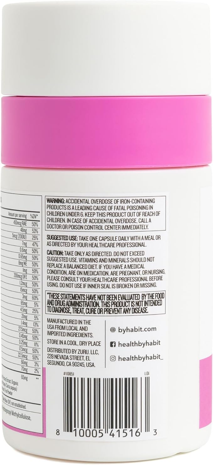 Health by Habit Womens Multi Supplement (60 Capsules) - 23 Essential Vitamins and Minerals, Supports General Health & Wellness, Non-GMO, Sugar Free (1 Pack)