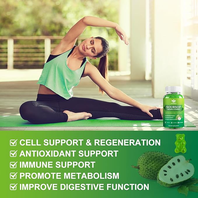 Soursop Graviola Gummies - Soursop Multivitamin Gummies with 200mg Sea Moss Extract for Antioxidant, Cell Support & Regeneration, Immune Support, Vegan, Apple Flavor - 60 Gummies