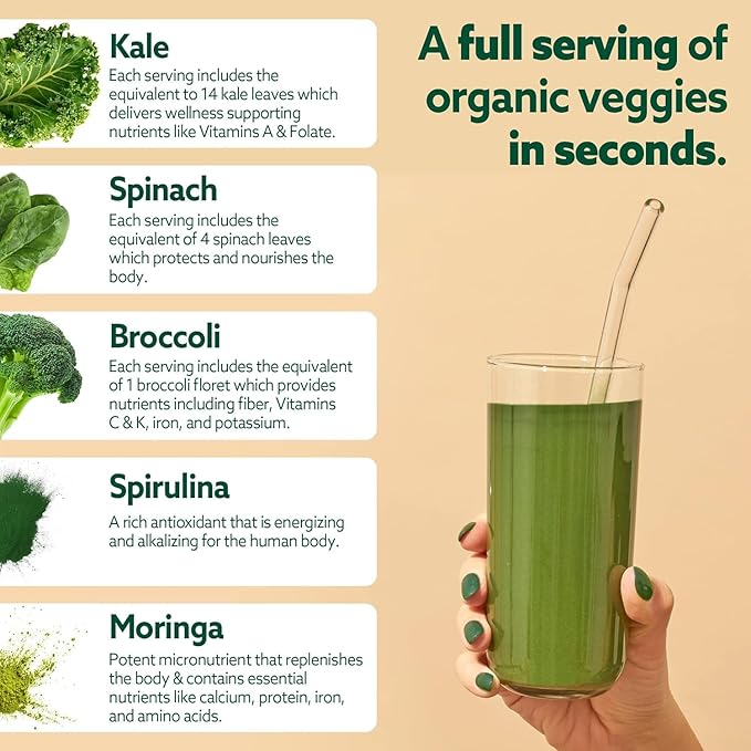 Suja Organic Greens Powder Probiotic Blend, Spirulina, Daily Superfood Drink or Smoothie Mix for Immune Support, Digestion, & Energy, Vegan, Gluten Free, Non GMO, 10 Servings