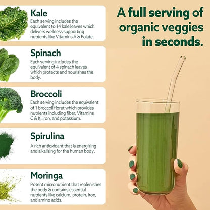 Suja Organic Greens Powder Probiotic Blend, Spirulina, Daily Superfood Drink or Smoothie Mix for Immune Support, Digestion, & Energy, Vegan, Gluten Free, Non GMO, 10 Servings