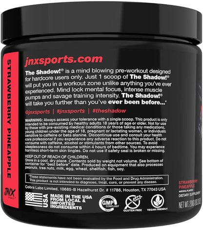 JNX SPORTS The Shadow! 350mg of Caffeine Hard Core Preworkout - Strawberry Pineapple 30 Servings | Electric Energy, Mental Focus & Superhuman Strength for Men & Women