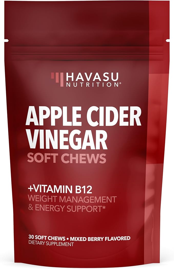 Apple Cider Vinegar Chews - Apple Cider Vinegar Supplements for Energy Management - Enhanced with Vitamin B12 and Folate - ACV Chews - 1 Month Supply Individually-Wrapped Chews
