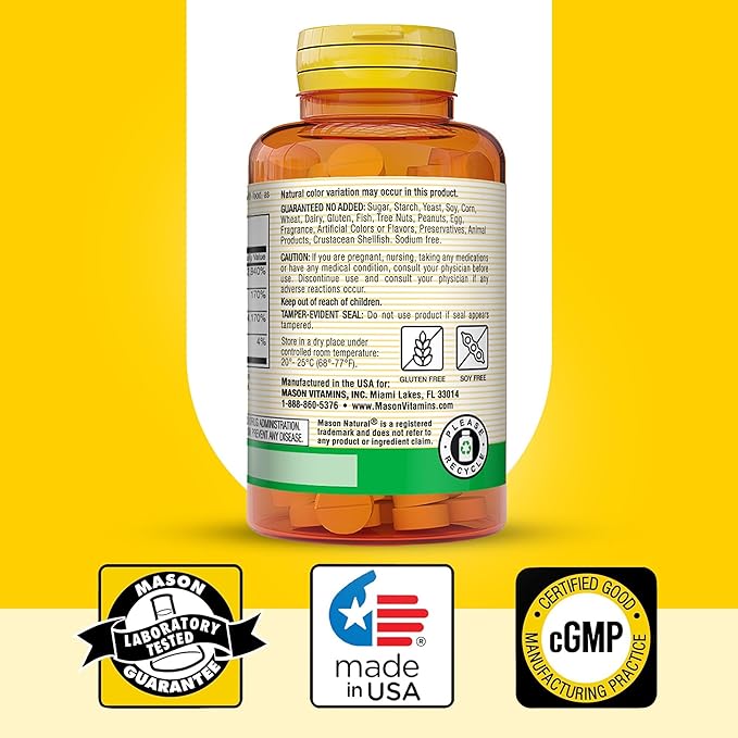 MASON NATURAL Heart Formula B6/B12/Folic Acid Tablets, Dietary Supplement Supports Cardiovascular Health, Red Blood Cell Formation, Metabolic Function, 90 Count (Pack of 3)