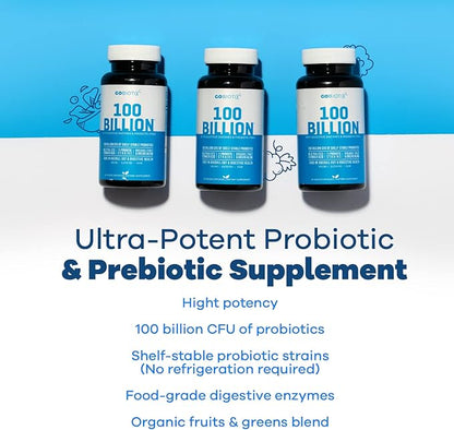 GOBIOTIX 100 Billion - Probiotics and Prebiotics Supplement Pills - Digestive Enzymes and Prebiotic Fiber Blend - 100 Billion CFU - Organic Fruit and Greens Blend - Vegan, Non GMO - 30 Capsules