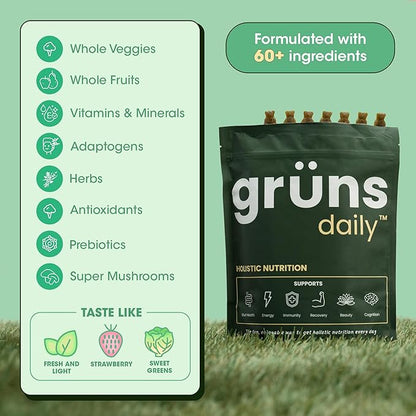 Super Greens Gummies: Organic Spirulina and Chlorella, Prebiotics for Digestive Health, 20+ Vitamins and Minerals, Adaptogens, 14 Day Supply (112 Count)