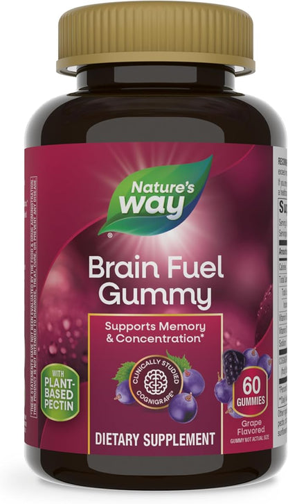 Nature's Way Brain Fuel, Supports Memory and Concentration*, Clinically Studied Cognigrape®, 60 Gummies, Grape Flavored