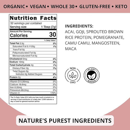 Philosophie Plant Based Superfood Powder - Vegan Protein Powder with Rice Protein, Maca Root Powder & Acai Berry - Organic Dairy Free Superfood Blend - Protein Powder Without Artificial Sweeteners