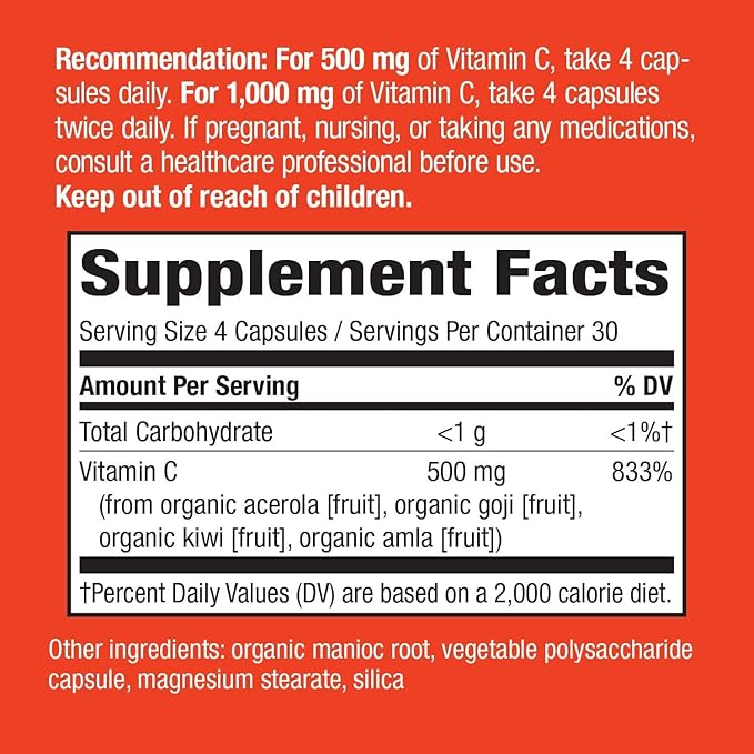 Nature's Way Alive! Vitamin C Supplement with Organic Acerola, Immune Support*, 120 Capsules