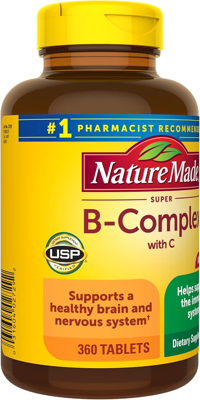 Nature Made Super B Complex with Vitamin C and Folic Acid, Dietary Supplement for Immune Support, 360 Tablets, 360 Day Supply