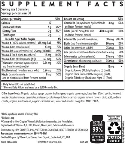 New Chapter Women’s 50+ Multivitamin Gummies – 66% Less Sugar, Women’s Healthy Aging Gummy Vitamins with Vitamin C, B Vitamins & Zinc, Non-GMO, Gluten Free, Berry Citrus Flavored, 90 ct