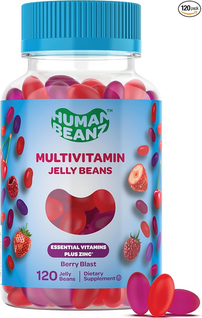Multivitamin Jelly Bean Gummies with Zinc for Men and Women, Immune Support Dietary Supplements for Adults, Vegetarian, 120 Berry Blast Jelly Beans, Kosher