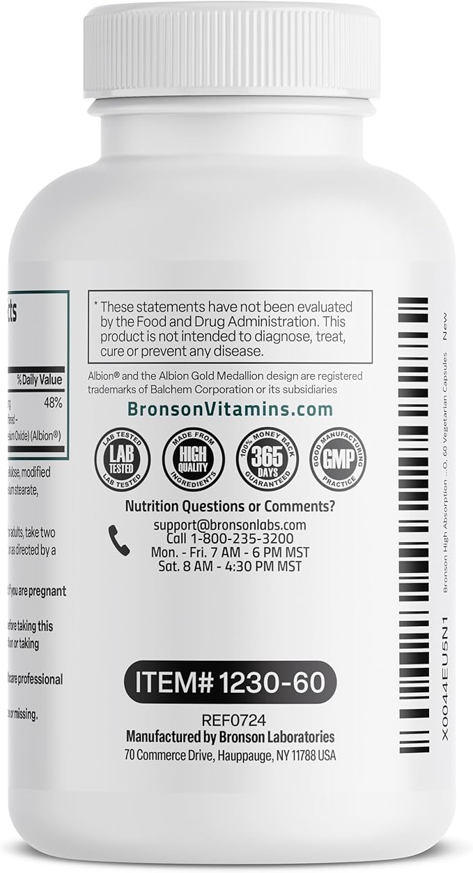 Bronson Magnesium Glycinate 200 MG per Serving Chelated for High Absorption, Gentle On Stomach, Non-GMO, 60 Vegetarian Capsules