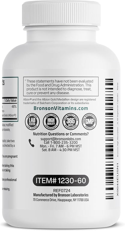 Bronson Magnesium Glycinate 200 MG per Serving Chelated for High Absorption, Gentle On Stomach, Non-GMO, 60 Vegetarian Capsules