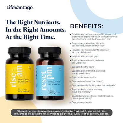 LifeVantage Rise AM & Reset PM System - Combination of Rise AM & Reset PM System, a Multivitamin for Men and Women Supplement Provides Vitamins, Minerals, and Adaptogens. - 60 Tablets per Bottle
