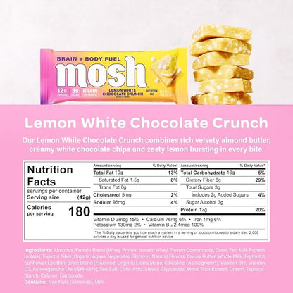MOSH Variety Pack Keto Protein Bars, High Fiber, Low Carb, Gluten Free, High Protein, Brain Healthy Snack with Ashwagandha, Lion's Mane, 6 Count