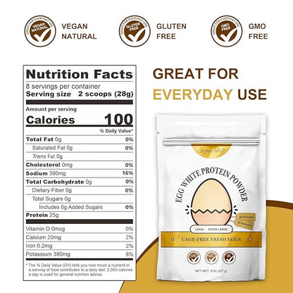 Orgnisulmte Egg White Protein Powder 8 Oz, Pasteurized Dried Egg Whites Protein, Gluten-Free, Non-GMO, Unflavored, Free Range High Whip for Baking, Desserts 227g