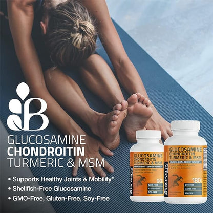 Bronson Glucosamine Chondroitin Turmeric & MSM Advanced Joint & Cartilage Formula, Supports Healthy Joints, Mobility & Cartilage - Non-GMO, 180 Capsules