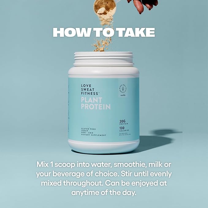 Love Sweat Fitness Organic Vegan Protein Powder | Vanilla | 28 Servings, 20g Protein, No Sugar, Vegan, Gluten Free, Non-GMO