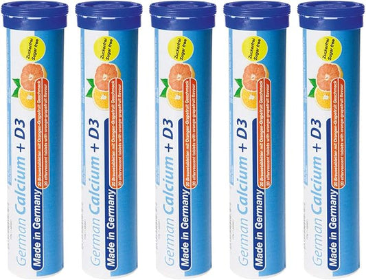 German Calcium + VIT. D - 100 Vegetarian Drink Effervescent Tablets - Orange-Grapefruit Flavor - Made in Germany