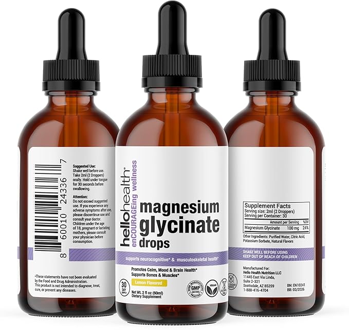 Magnesium Glycinate Liquid Magnesium Supplement Women, Men & Kids – Magnesium Bisglycinate 100 mg for Natural Calm, Muscle Recovery & Joint Support – Magnesium Liquid Vitamins (30 Days) – Lemon Flavor