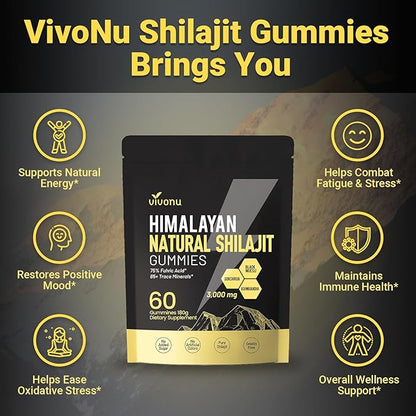 Shilajit Gummies, Shilajit micronutrient supplement, Himalayan premium ingredient Shilajit - Ashwagandha, Gokshura, Fulvic Acid & 85+ Trace Minerals I for Men, Women I Non-GMO I 100% Natural & Organic