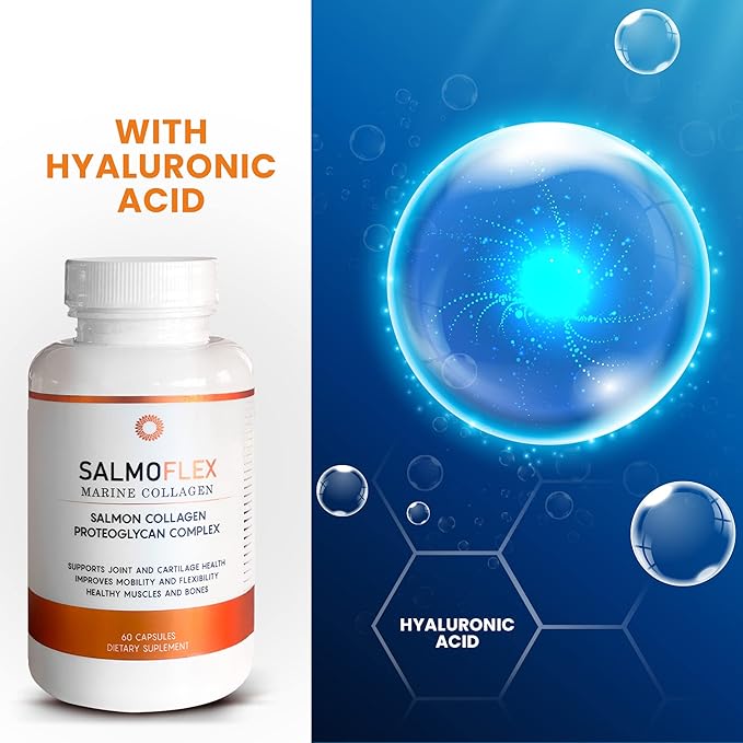 Salmoflex Marine Collagen Peptides with Hyaluronic Acid and Vitamin C, D, E - Salmon Collagen Supplement for Bone and Joint - Hair, Skin and Nails Vitamins - 60 Capsules (Pack of 3)