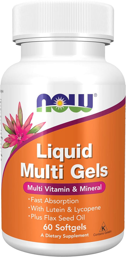 NOW Foods Supplements, Liquid Multi Gels with Lutein and Lycopene, plus Flax Seed Oil, 60 Softgels
