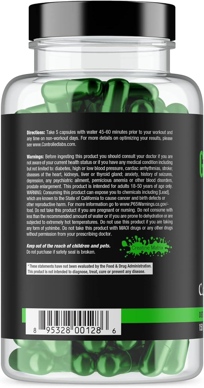 CONTROLLED LABS Green Bulge Supplement, 30 Serv Advanced Creatine Matrix Volumizer, Improve Strength, Stamina, Performance, & Muscle Recovery, Caffeine & Stimulant Free