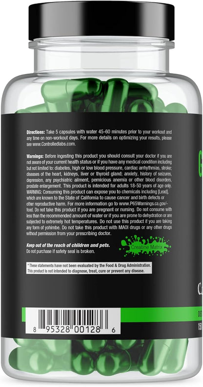 CONTROLLED LABS Green Bulge Supplement, 30 Serv Advanced Creatine Matrix Volumizer, Improve Strength, Stamina, Performance, & Muscle Recovery, Caffeine & Stimulant Free