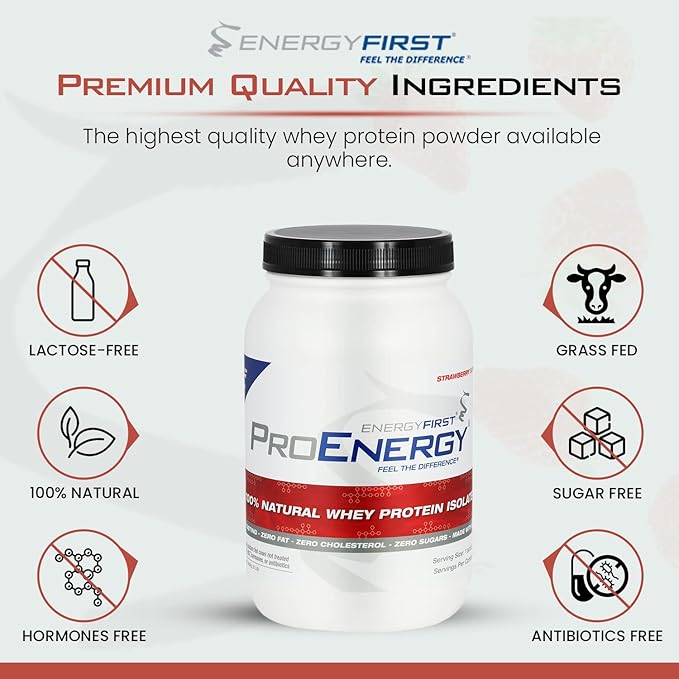 EnergyFirst Grass-Fed Strawberry Whey Protein Isolate (2lb) | High-Protein Shake for Meal Replacement & Recovery | Non-GMO, Gluten-Free, 37 Servings