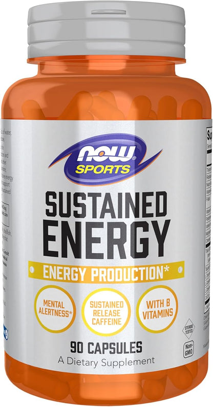 NOW Foods Sports, Sustained Energy Energy Production* Mental Alertness* Sustained Release Caffeine with B Vitamins 90 Veg Capsules
