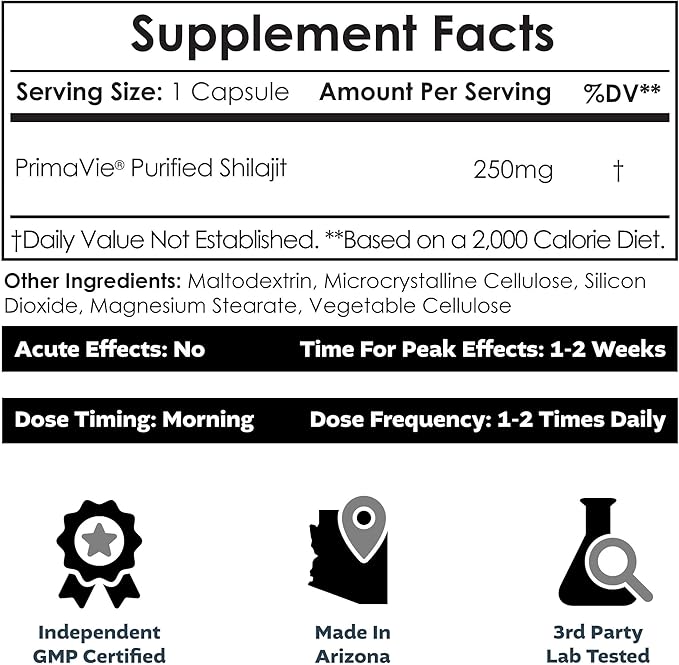 Nootropics Depot PrimaVie Shilajit Capsules | 250mg | 30 Count | Purified Extract | Ayurveda Supplement | Supports Mitochondrial Function + Boosts Endurance