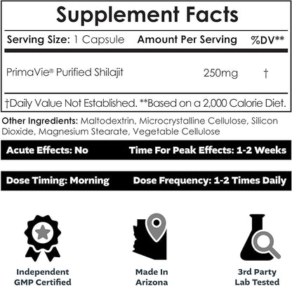 Nootropics Depot PrimaVie Shilajit Capsules | 250mg | 30 Count | Purified Extract | Ayurveda Supplement | Supports Mitochondrial Function + Boosts Endurance