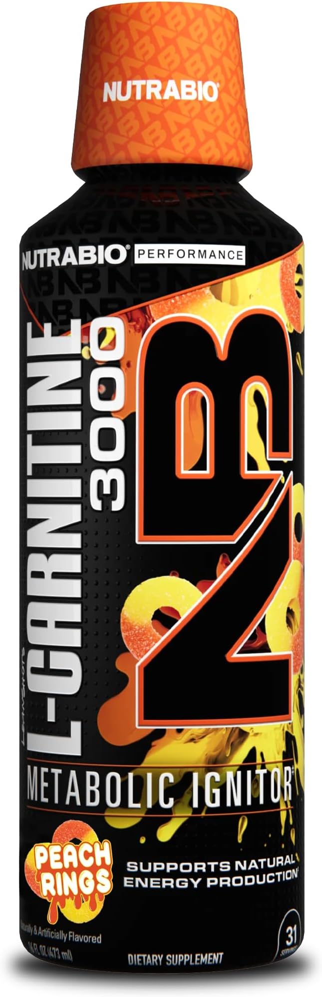 NutraBio – L-Carnitine Liquid Shots – 3000mg, (Peach Rings) – 10mg of Vitamin B-5 – Zero Carbs & Sugars – Energy Production – Muscle Recovery