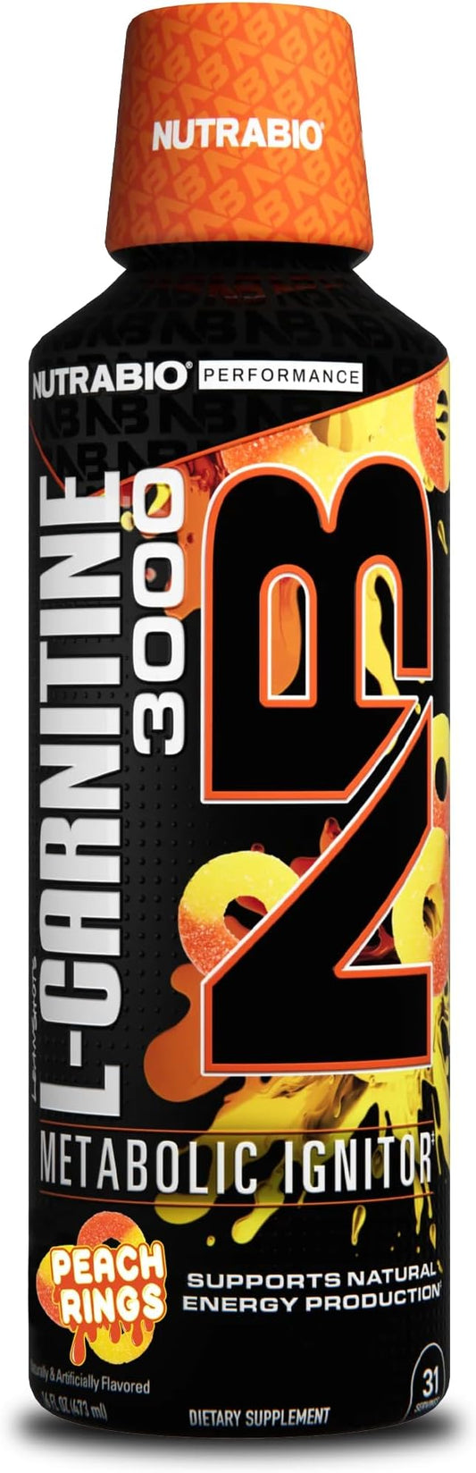 NutraBio – L-Carnitine Liquid Shots – 3000mg, (Peach Rings) – 10mg of Vitamin B-5 – Zero Carbs & Sugars – Energy Production – Muscle Recovery