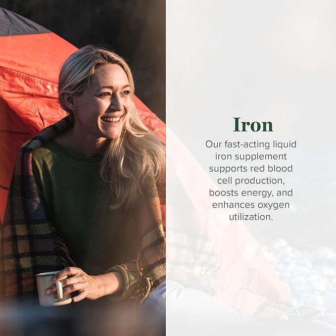 Global Healing Center Iron Supplement for Women and Men - Blood Builder Liquid Iron Vitamin with Curry Plant Extract - Natural Energy to Combat Fatigue, Brain Health & Oxygen Level Support (2 Oz)