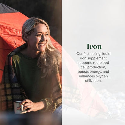 Global Healing Center Iron Supplement for Women and Men - Blood Builder Liquid Iron Vitamin with Curry Plant Extract - Natural Energy to Combat Fatigue, Brain Health & Oxygen Level Support (2 Oz)