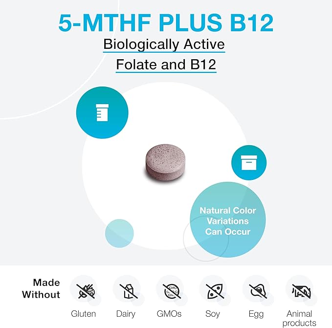 XYMOGEN 5-MTHF Plus B12 - Biologically Active Folate + Methyl B12 (Methylcobalamin) to Support Methylation and Nervous System Health - Great-Tasting Cherry Flavor (60 Quick-Dissolve Tablets)